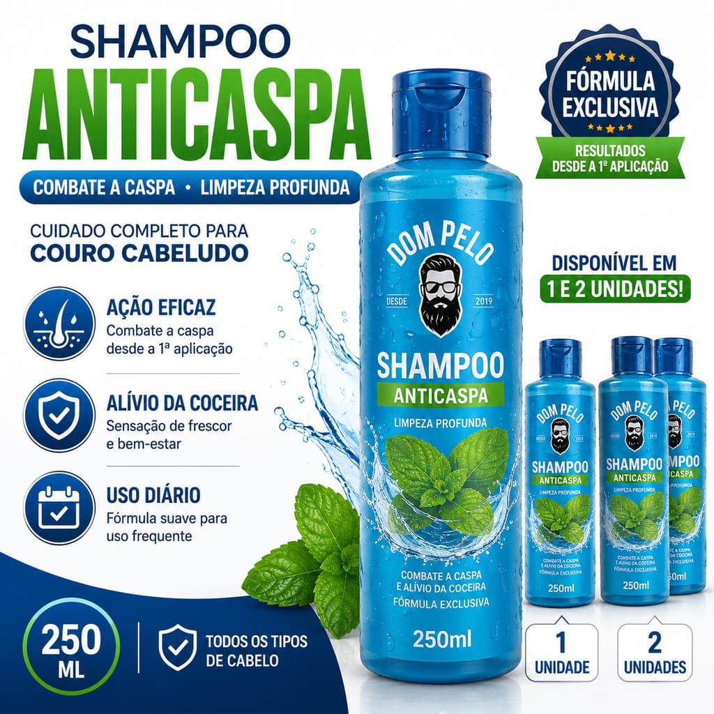 Shampoo Anticaspa Dom Pelo 250ml Controle Da Caspa Uso Diário