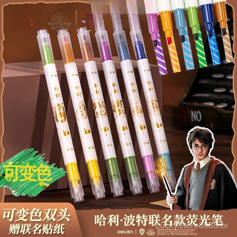 6 peças/caixa Deli S119 Série Harry Potter marcador mágico de dupla ponta que muda de cor para estudantes GA3 JNBT