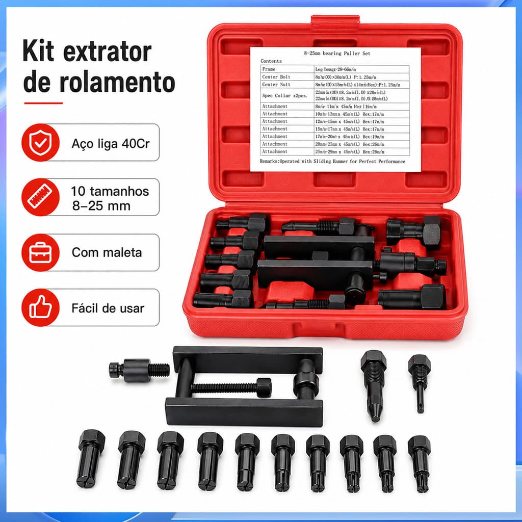 Conjunto de 10 peças extrator de rolamento de furo interno 8-25mm ferramenta extrator de desmontagem de rolamento de mot