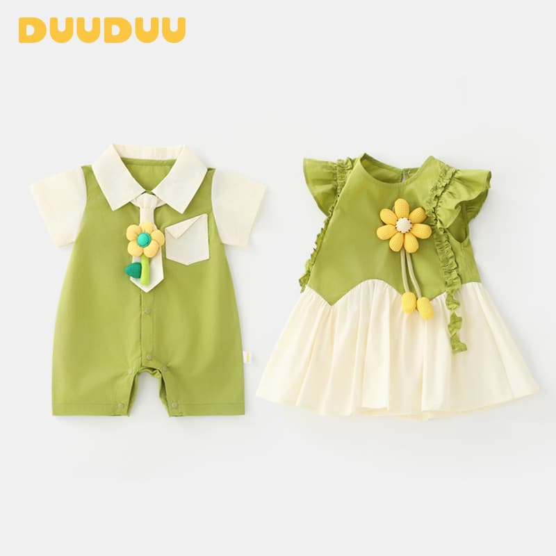 DUUUDUU Macacão infantil de verão novo estilo fresco estilo Pastoral girassol conjunto para passeio de bebê