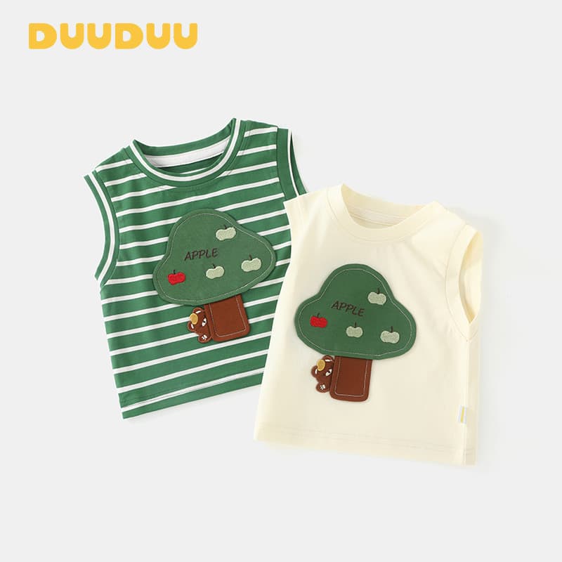 DUUUDUU DUUDUU DUUDUU 2025 Colete de verão Little Month Age Roupas de bebê Outing Tops infantis Classe a Meninos Camiset