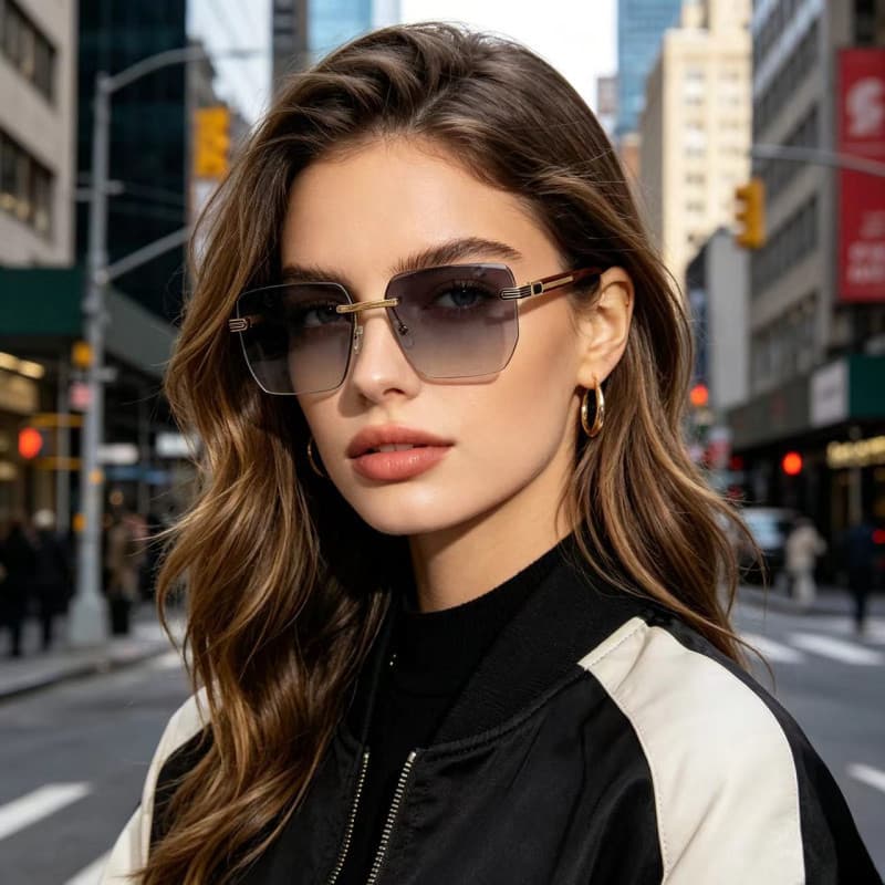 Moda europeia americana sem moldura corte Metal influenciador óculos de sol exclusivos que mudam de cor óculos de sol co