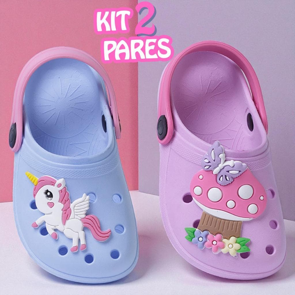 Kit 2 Pares Babuche Infantil Menina Confortável Sandália Papete Feminina Resistente Antiderrapante