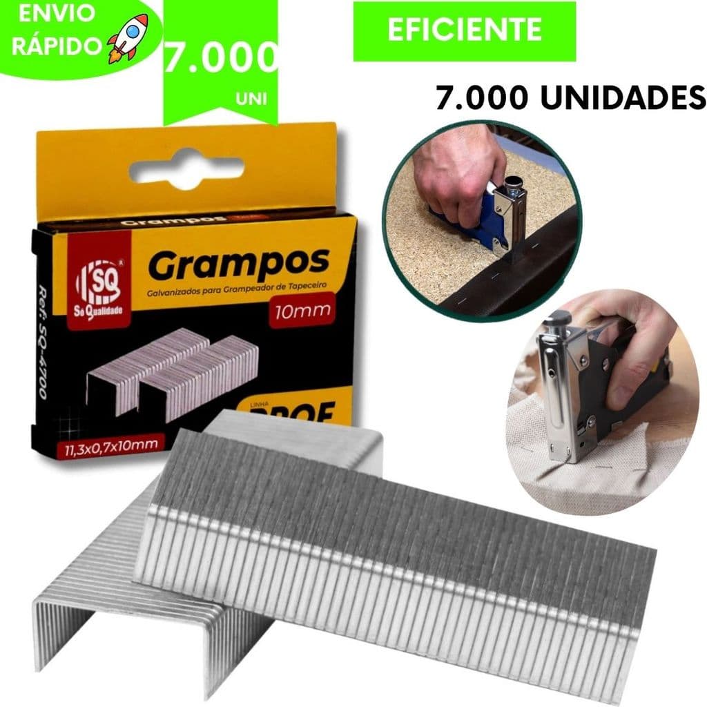 Kit Grampos Galvanizados Tapeceiro Marceneiro Tapete Cadeira Sofás Resistentes Eficientes Reforçado 8mm com 7000Unidades