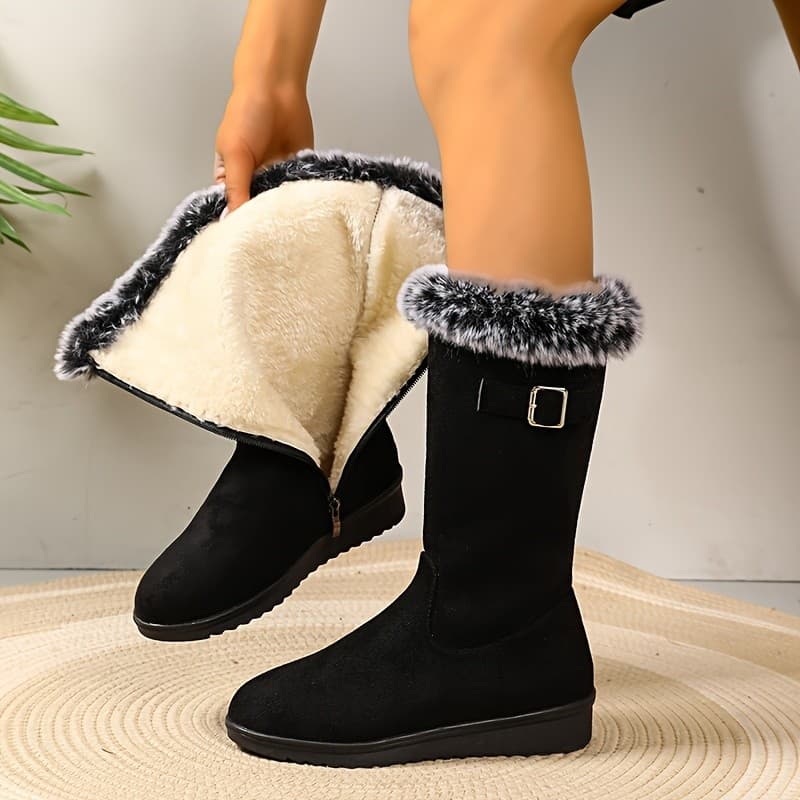 Botas de Inverno para Mulheres, Forradas de Pelo, Cano Médio, Impermeáveis, Antiderrapantes, com Zíper Lateral, Quentes