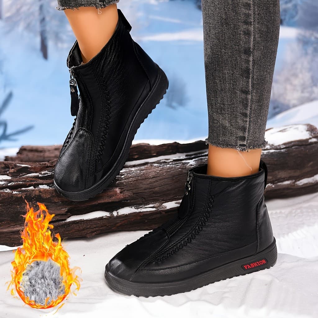 Botas de Inverno Femininas - Fechamento com Zíper, Sola de PVC Antiderrapante, Calçado com Revestimento Sintético Borgon