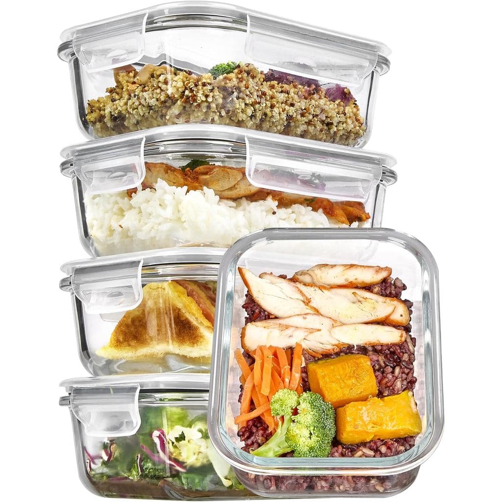 Vtopmart Conjunto de 5 Recipientes de Vidro para Armazenamento de 22oz com Tampas, Conjuntos de Recipientes de Vidro par