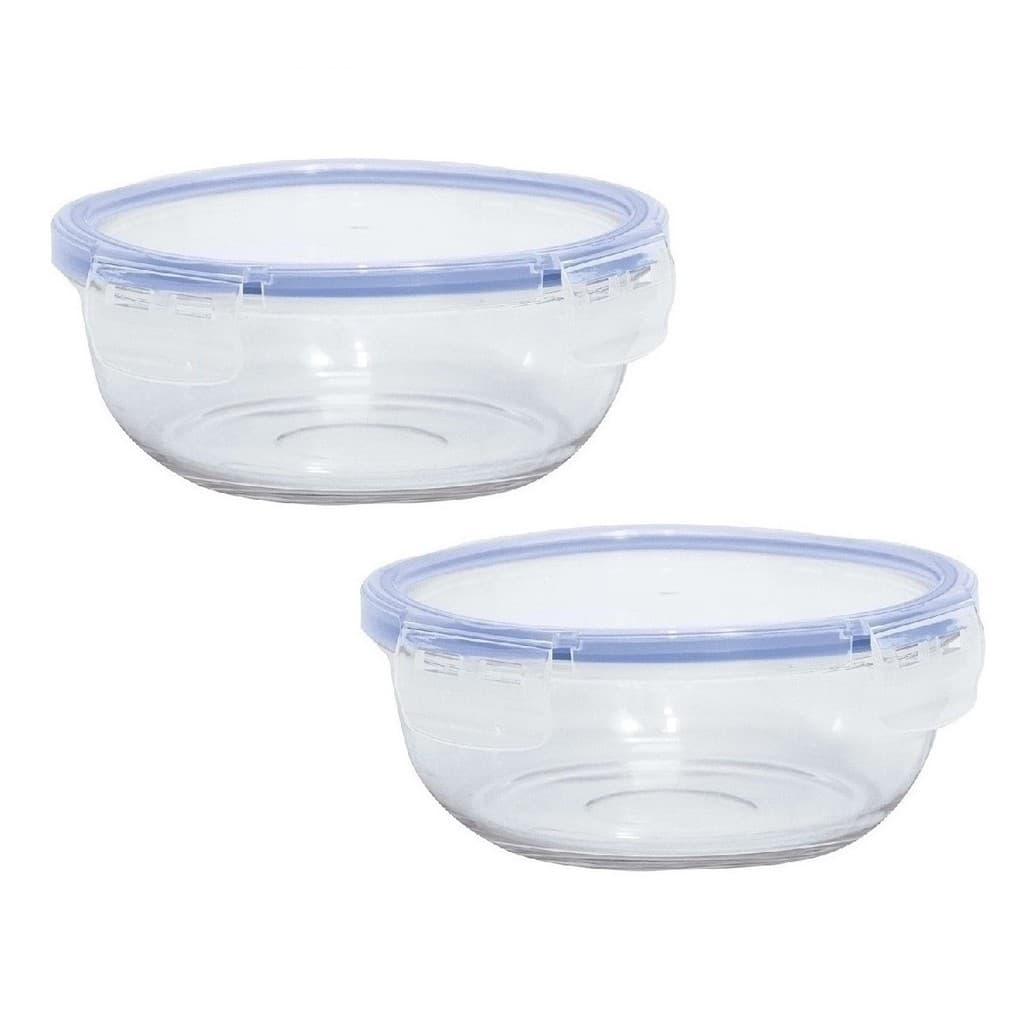Kit 2 Potes De Vidro Herméticos 4 Travas Antivazamento 580ml Marmita Refratário Bpa Free Micro-ondas Freezer Geladeira