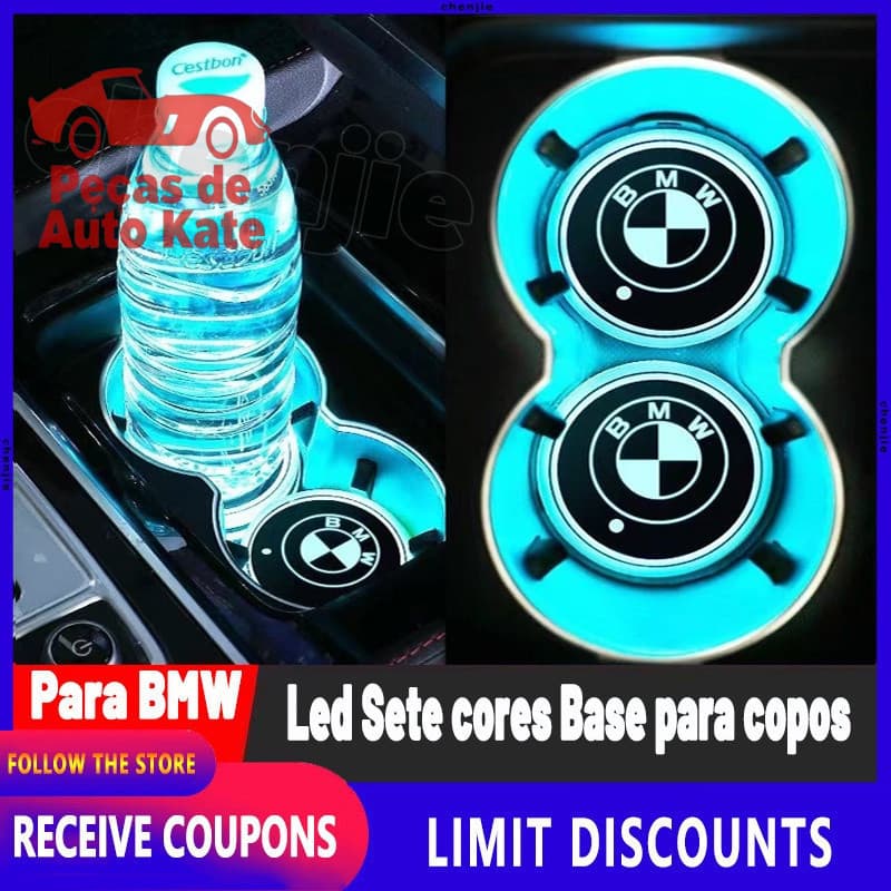 [Promoção] Tapete Inteligente para Porta-Copos com LED de Sete Cores para BMW / Tapete antiderrapante para porta-copos d