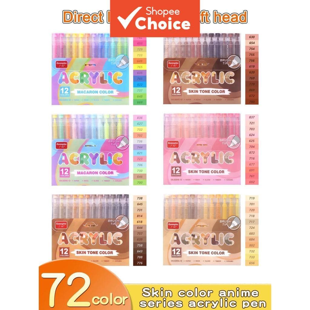 GuangNa 12 Cores Canetas de Tinta Acrílica, Conjunto de Pincéis Macios para Estudantes para Grafite e Pintura, Presente