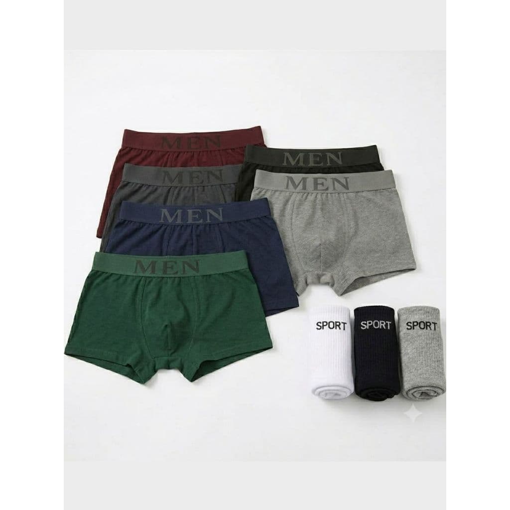 Kit 10 Cuecas Box  + 6 Pares de Meias Sport - Conforto e Praticidade para seu dia!
