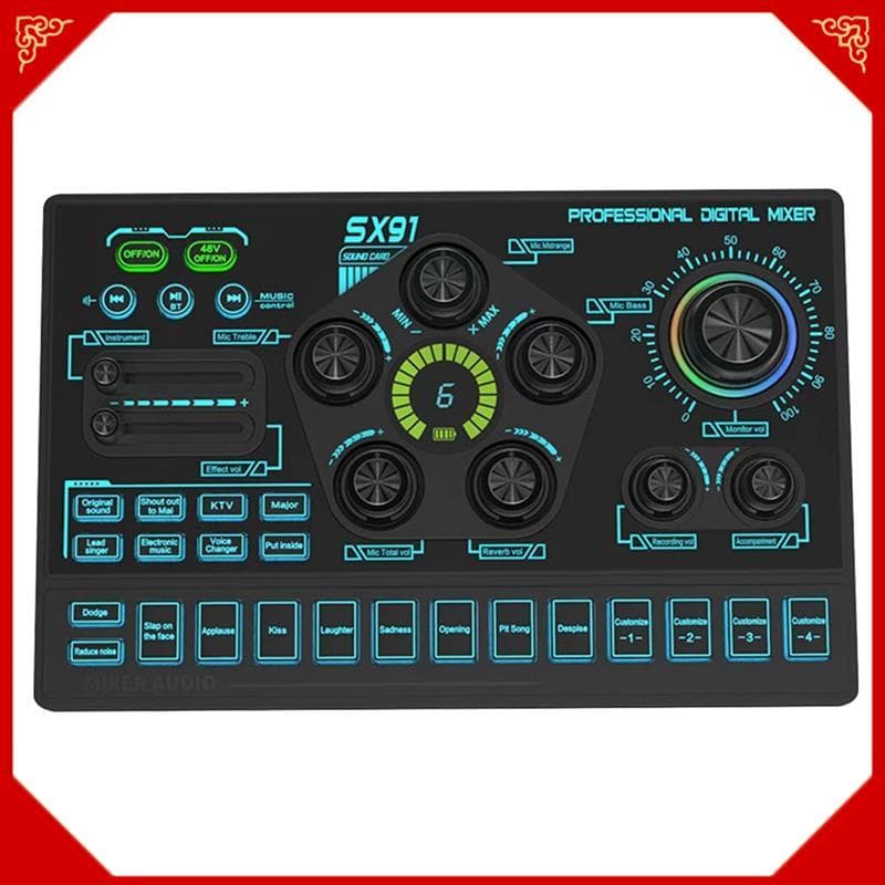 SX91 Placa De Som Ao Vivo USB Mixer Profissional Amplificador De Console De Mixagem De Áudio Para Cantar PC Laptop Celul