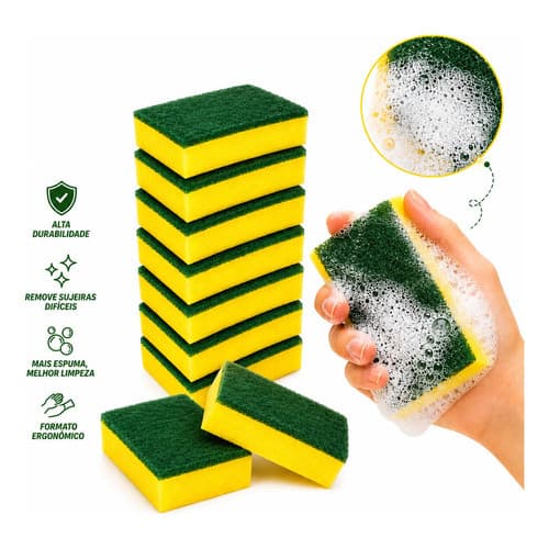 Kit 20 Bucha Pia Cozinha Esponja De Lavar Louça Dupla Face Amarelo