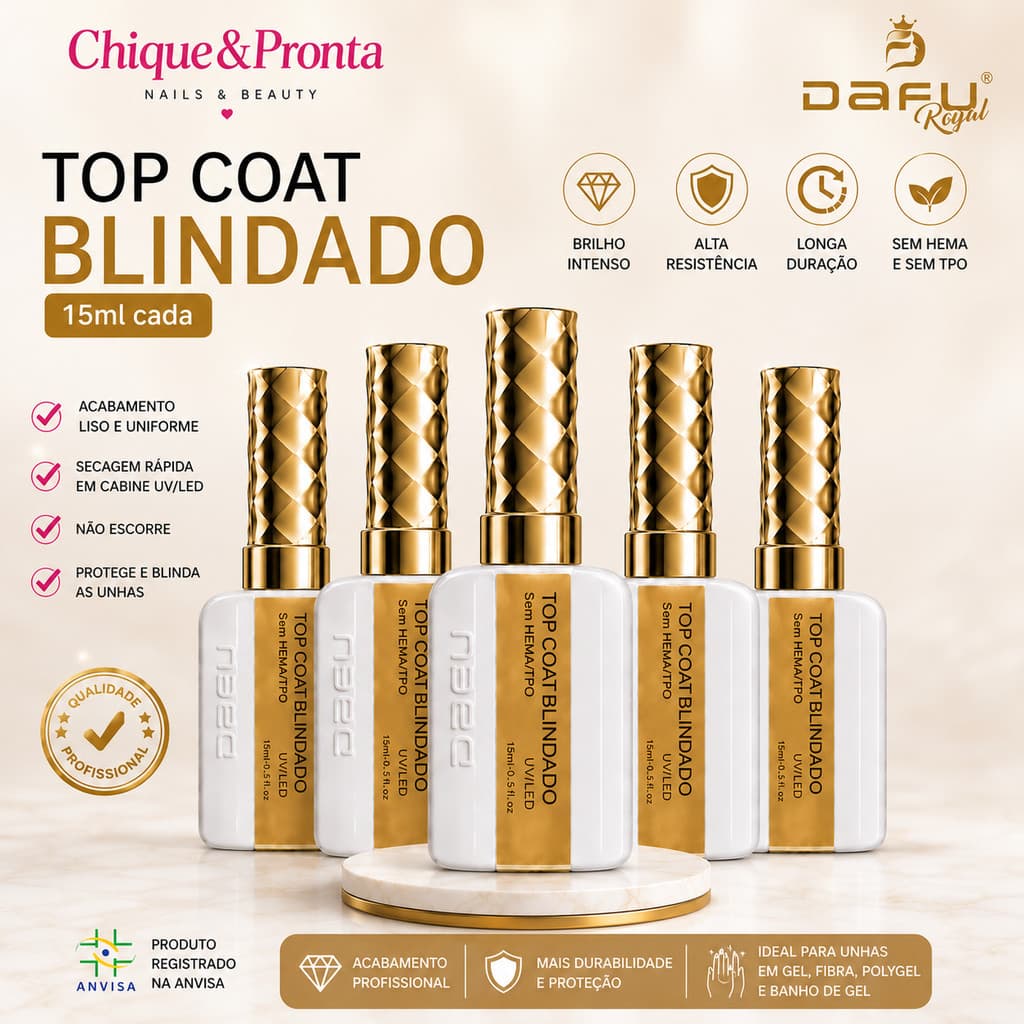 Top Coat Dafu Linha Diamond 15 ml - Anvisa - Alto Brilho - Anti Risco - UV