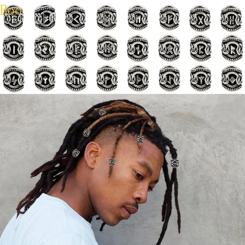 Boo 24 Pçs Antigo Cabelo Barba Grânulo Viking-Rune Trança Decorativo Dreadlock Tecido Acesso