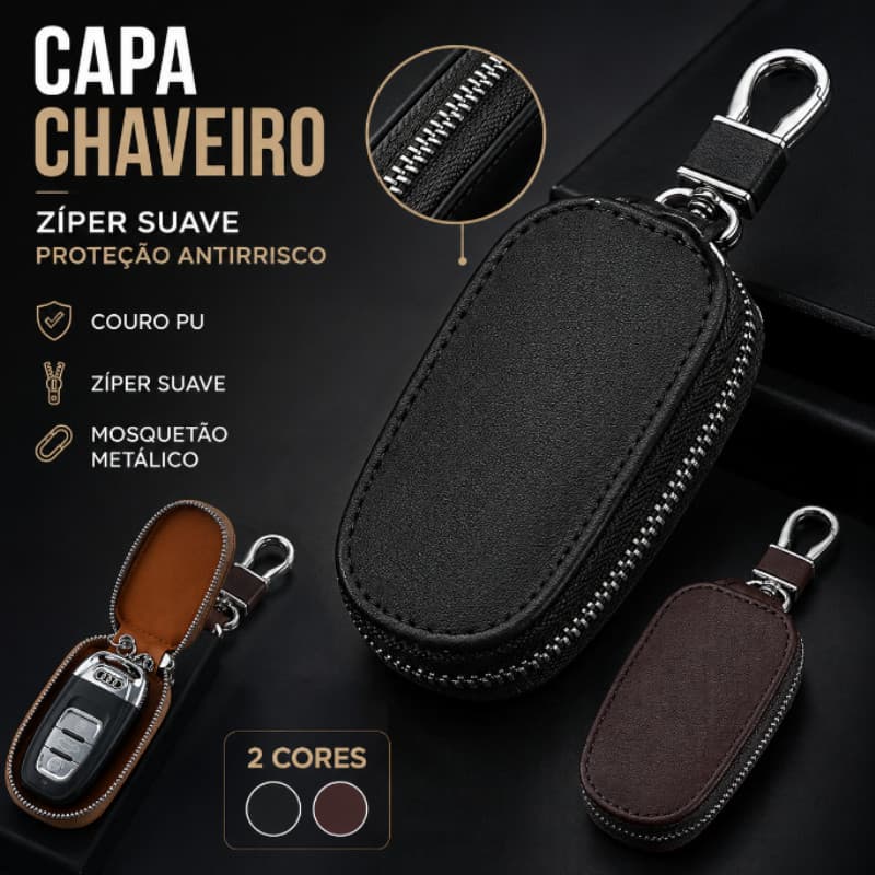Porta-Chaves De Couro Portátil Pequeno Com Chaveiro Compacto E Luxuoso Design Com Zíper Fechado Proteção Contra Quedas