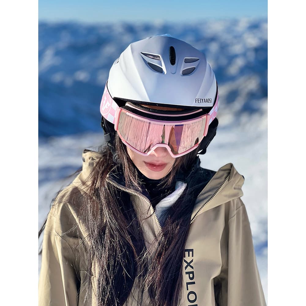 Capacete de esqui feminino capacete óculos integrado capacete de neve meninos crianças boné de neve ao ar livre folheado