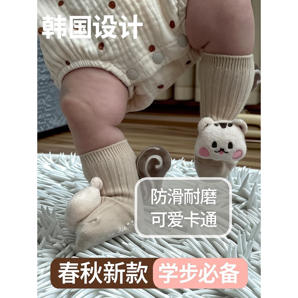 Primavera outono novo estilo boneca coreana meias antiderrapantes dos desenhos animados do bebê recém-nascido das mulher