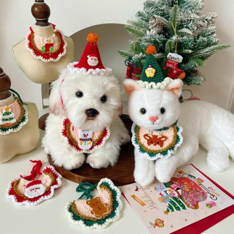 Toalha de Saliva natal elemento gato babador cão Teddy lã comércio exterior natal Cross-Border chapéu Pet cão babador