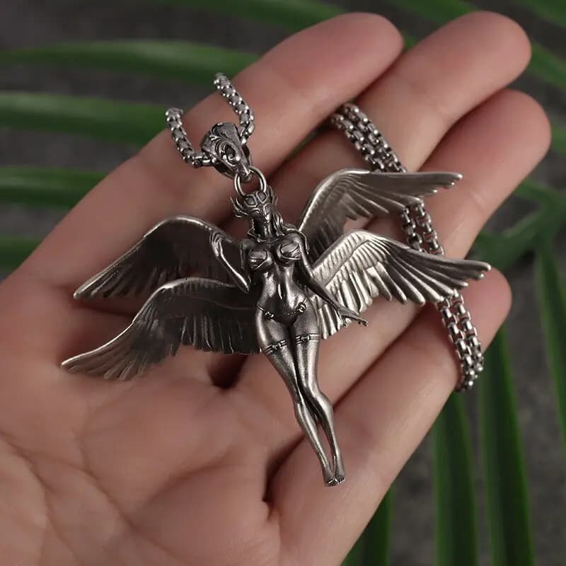 Exquisito pingente de anjo de quatro asas, colar masculino, design sensual de guerreira mecânica, tendência hip-hop GOAQ