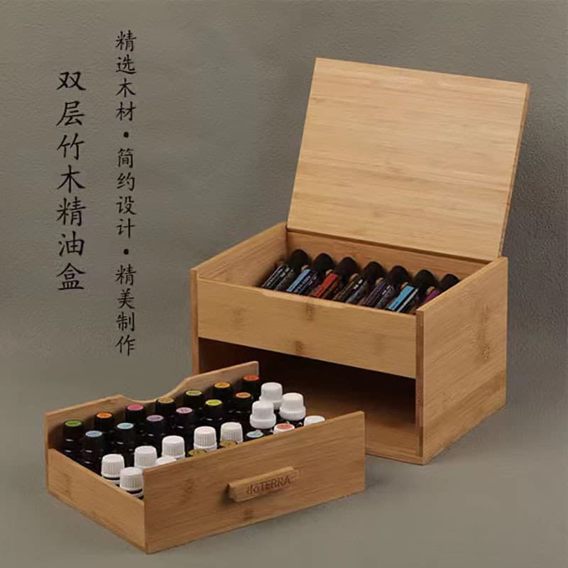 DoTERRA caixa de madeira de óleo essencial 53 compartimentos caixa de armazenamento de óleo essencial de bambu de grande