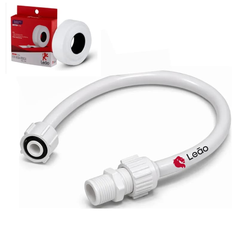 KIT ENGATE FLEXÍVEL 60CM EM PVC 1/2" DN15 + VEDA ROSCA 10M