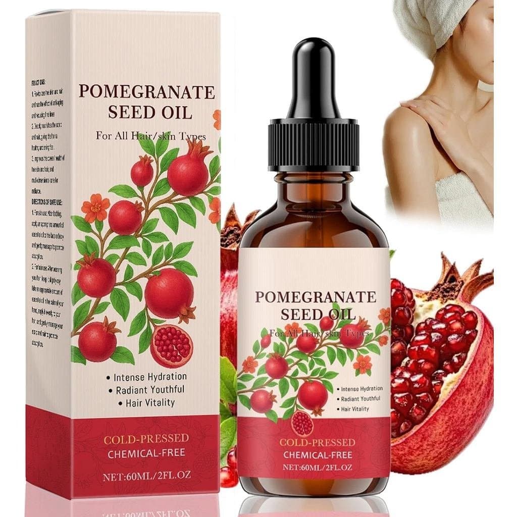 Óleo de Semente de Romã, 100% Puro, Prensado a Frio, 60ml - Para Nutrir a Pele e o Cabelo, Melhora a Elasticidade da Pel