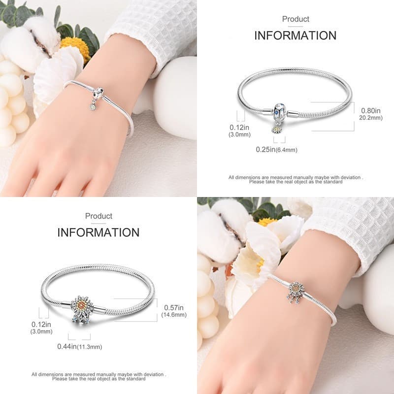 Nova pulseira feminina elegante, 100% prata esterlina 925, design original de girassol e borboleta, perfeita para o desi