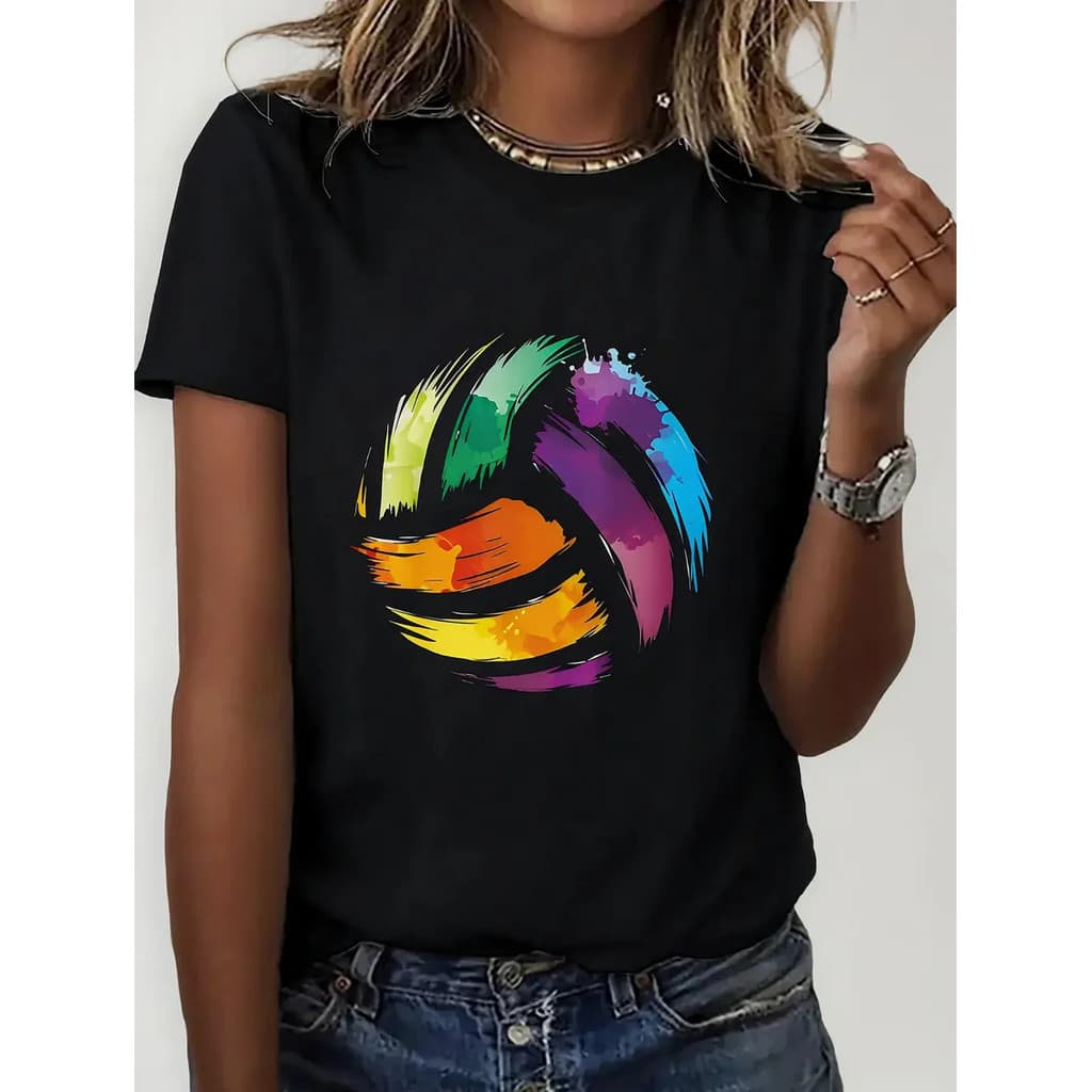 Camiseta Feminina Aquarela Bola De Volei Moda Estilo Algodão