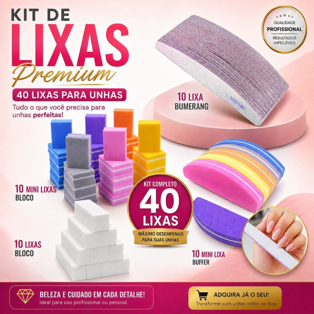 KIT LIXAS DE UNHAS -BLOCO BOOMERANG BUFFER 100/180 MINI LIXAS