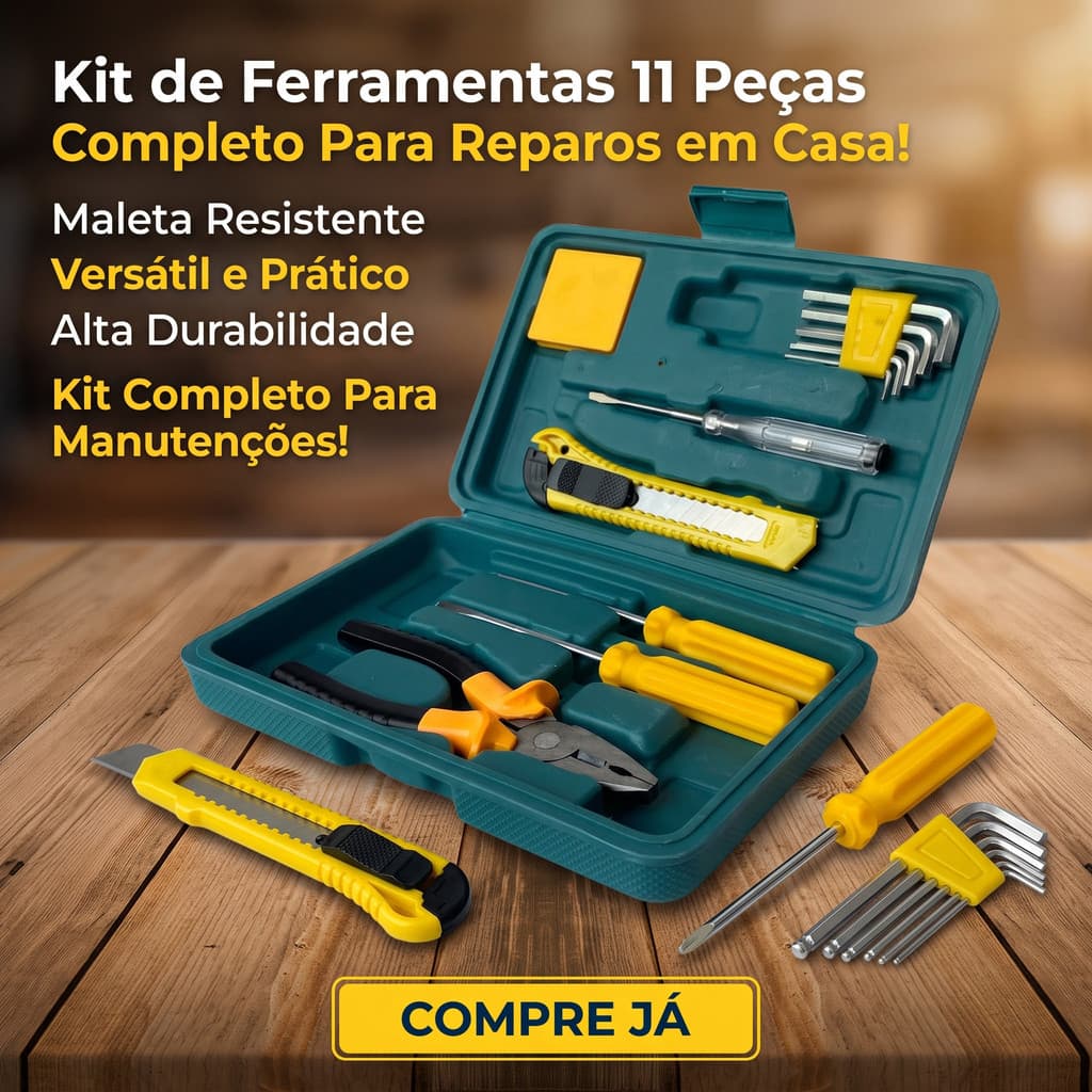 Kit 11 Peças de Ferramentas com Maleta – Jogo Completo para Reparos Domésticos e Manutenção