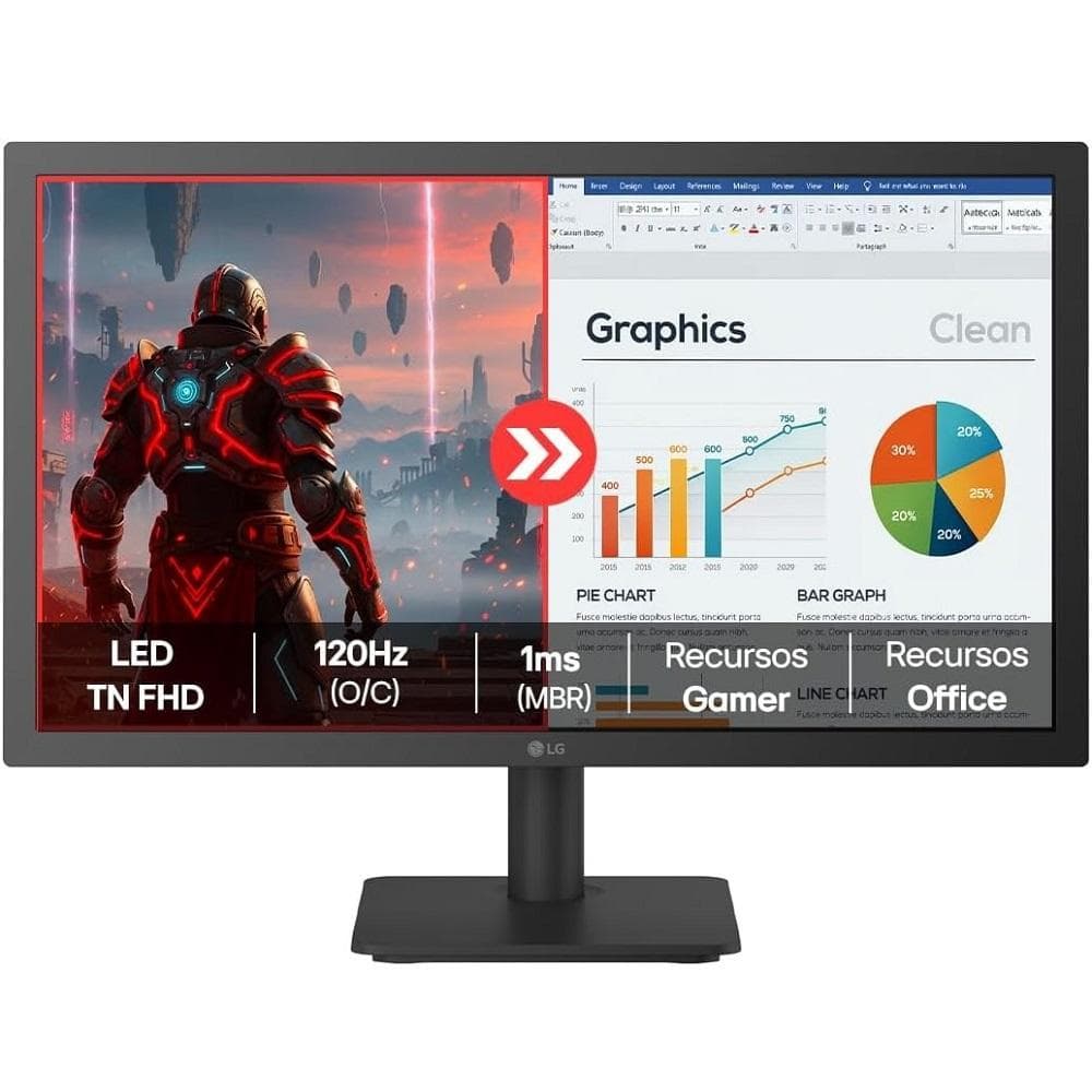 Monitor 22" LG Led Full HD, 1ms (MBR), 120Hz (O/C), Modo leitura, Flicker Safe, HDMI, LG Switch, 22U403A-B
