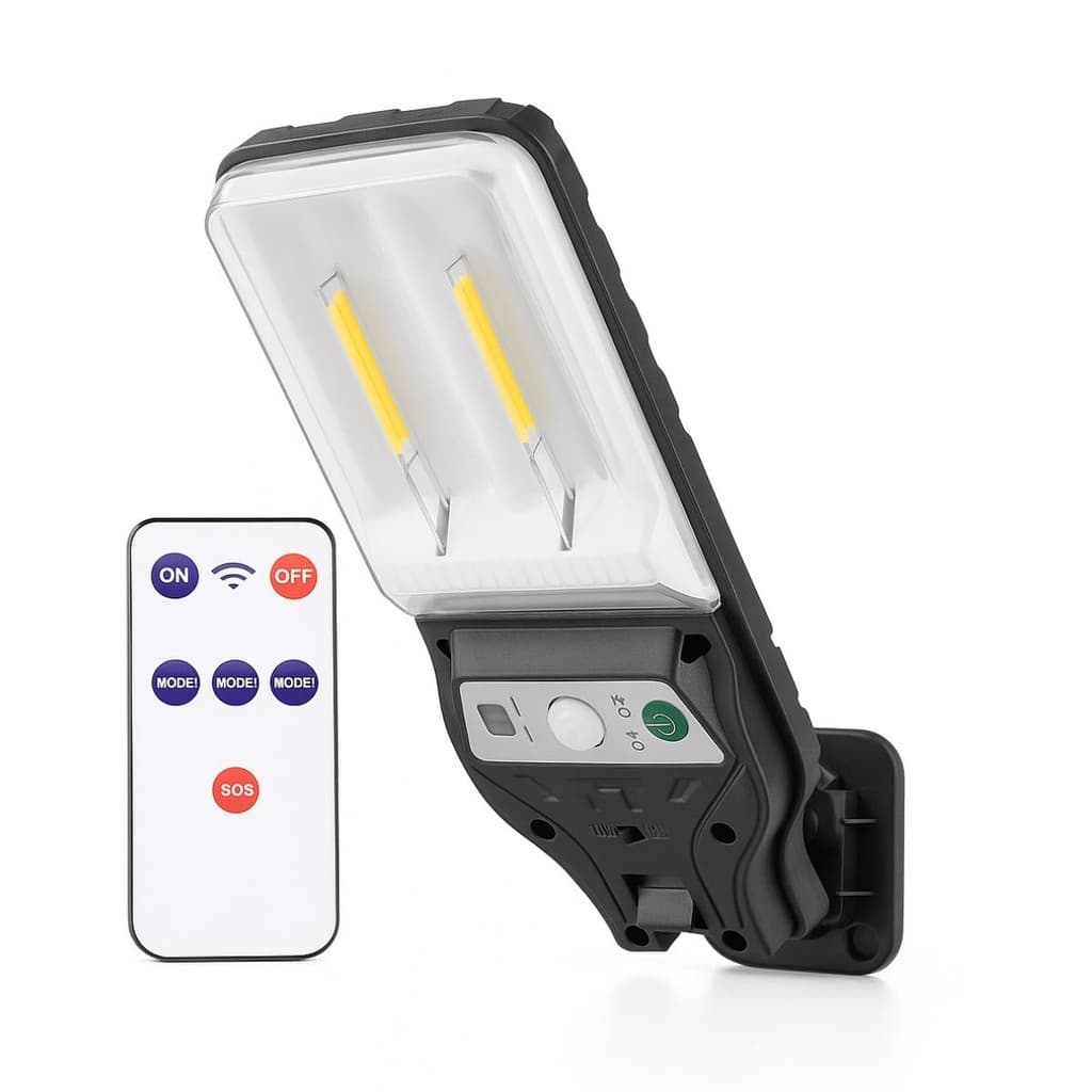 Mini Poste Solar de Parede com Sensor de Movimento LED Possui 3 Modos de Iluminação por Controle