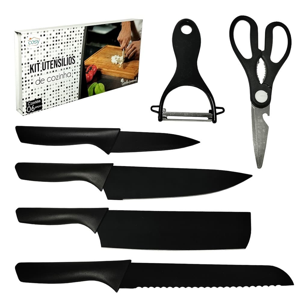 Kit 6 Faqueiro De Cozinha De Inox Com Cortador Descascador