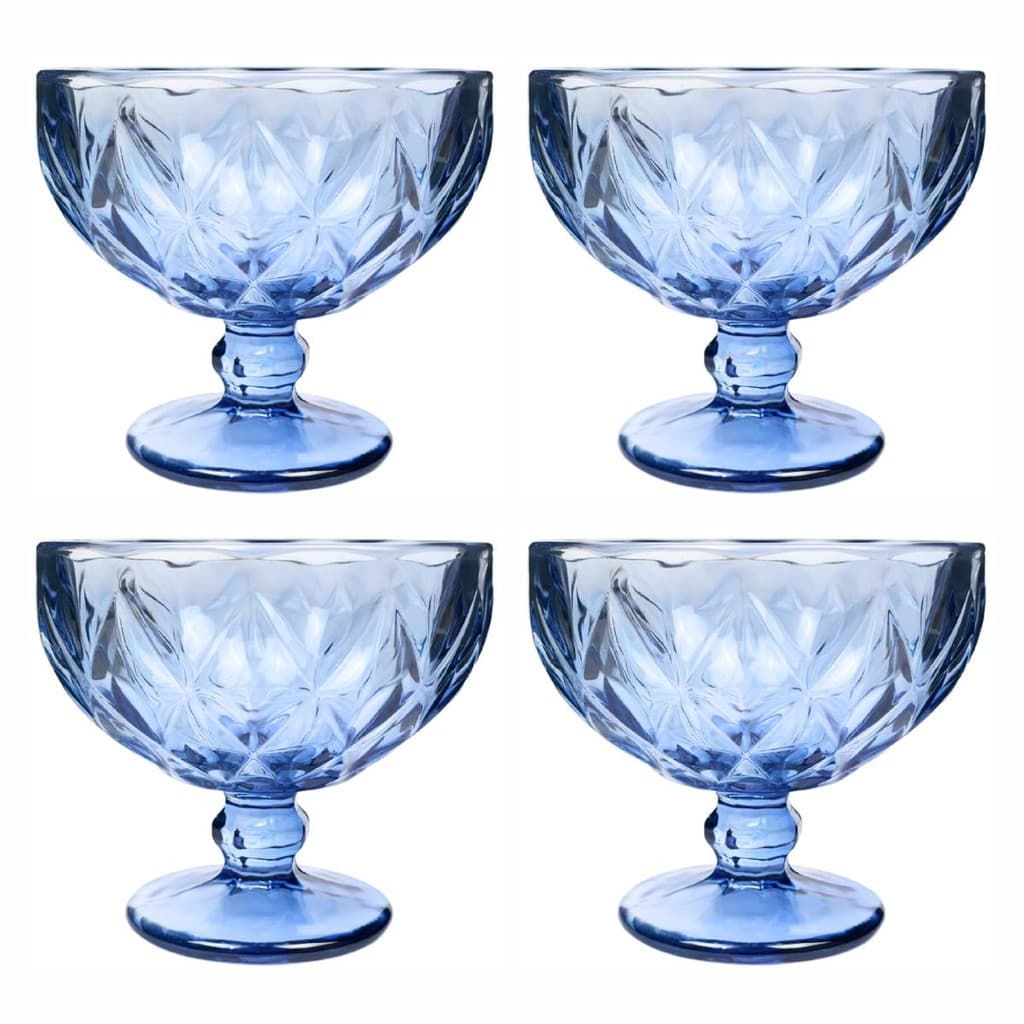 Jogo de 4 Taças de Vidro Luxo de Sobremesa Stella 400 ml cada Azul apoio de dedo Sorvetes Mousses