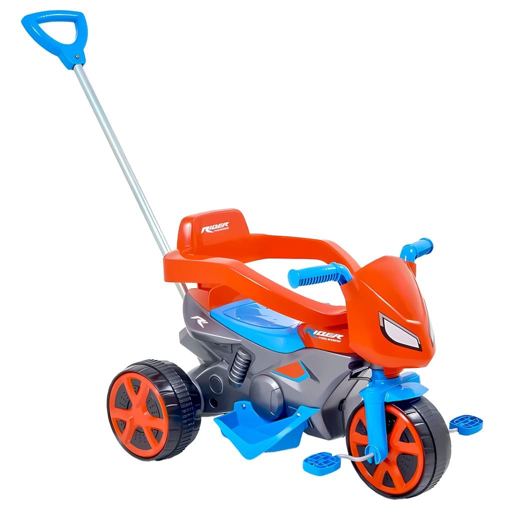 Triciclo Infantil Moto Rider Azul Vermelho Spider Com Haste Direcionável Pedal E Proteção – Usual
