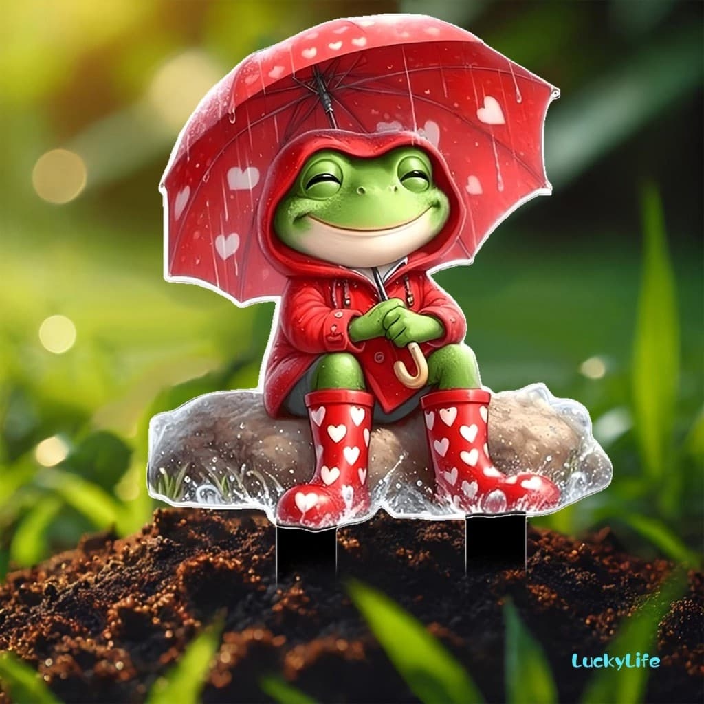 Sapo Com Guarda-Chuva Estacas De Jardim 2D Plana Engraçado Decorativo Quintal Decorações Ao Ar Livre
