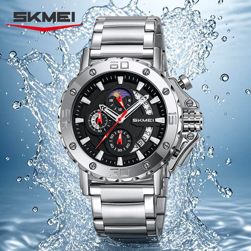 SKMEI Business Casual Quartz Watch Relógio multifuncional de três olhos e seis mãos masculino ao ar livre à prova d'água