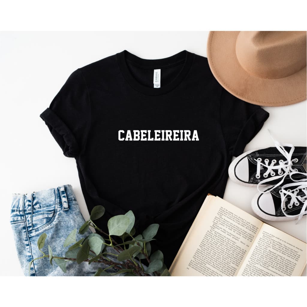 Blusa T-shirt Feminina Cabeleireira Preta com Branco