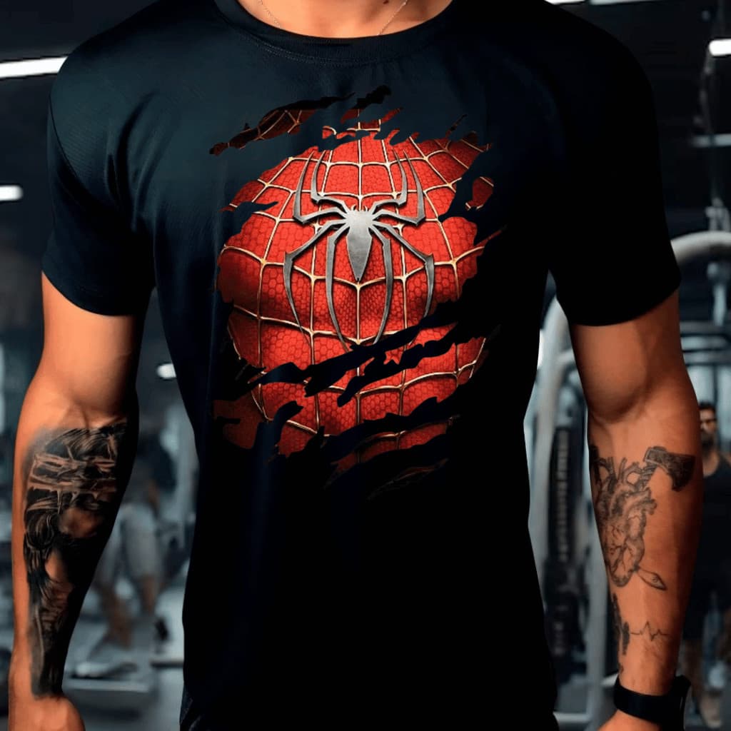 Camiseta Camisa Streetwear Homem Aranha Preta 100% Algodão Fio 30.1 Academia Treino Musculação