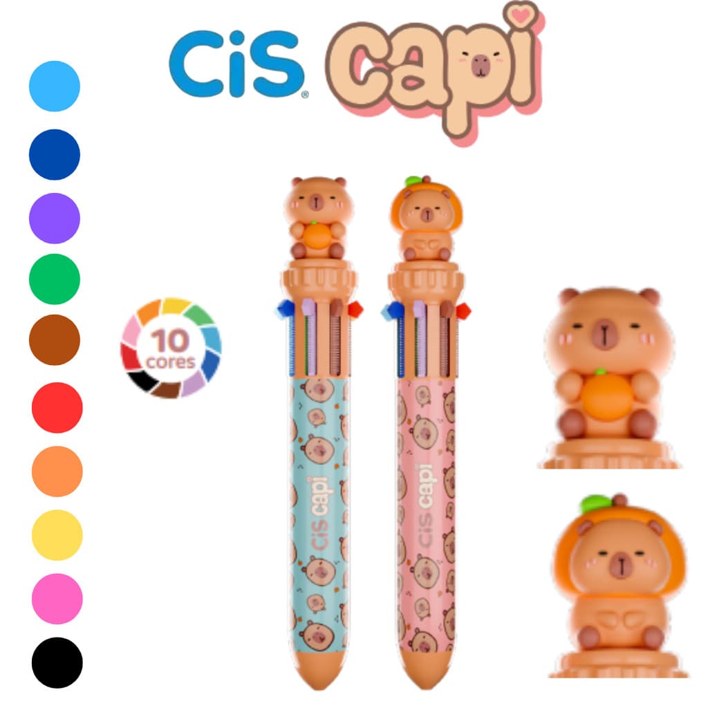 Caneta 10X1 Capivara Retratil Esferografica com 10 Cores