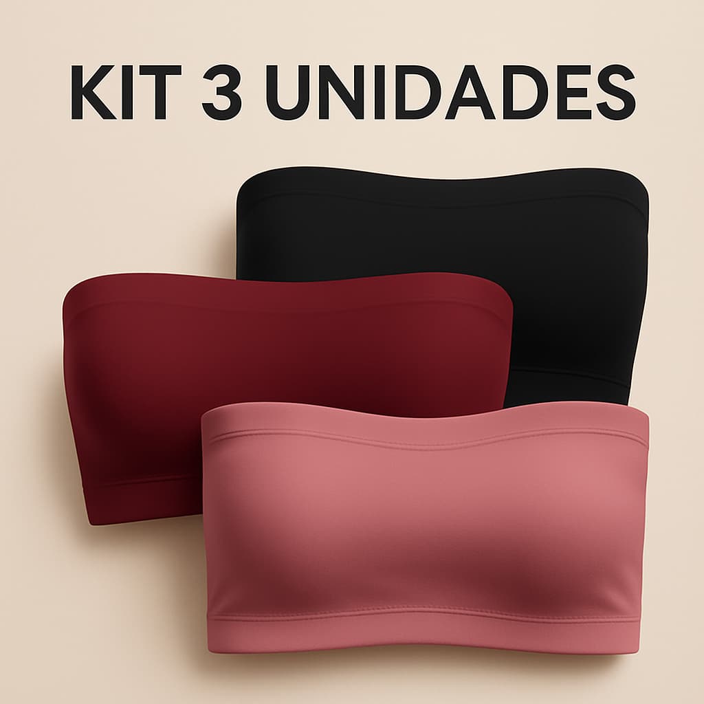 KIT 3 Top Fitness Feminino Cropped Faixa Sutiã Tomara Que Caia SEM BOJO