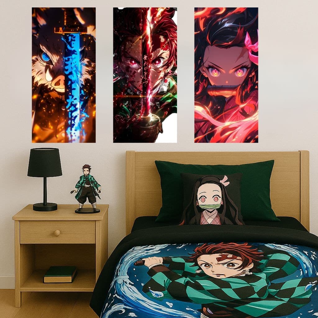 kit 3 Quadro ou 1 unidade Decorativo Anime Demon Slayer Tanjiro Kamado-Kimetsu no Yaiba 45x20 cm