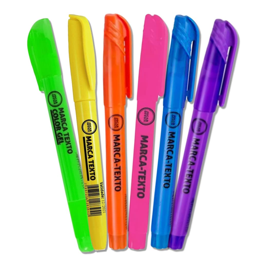 Caneta marca texto cores neon kit com 6 cores