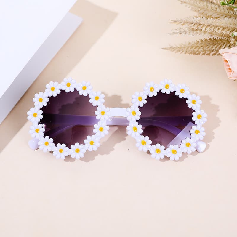 Óculos Infantis, Óculos de Sol Casuais com Armação Redonda e Estampa Floral, Proteção Solar, Acessórios Infantis para Vi