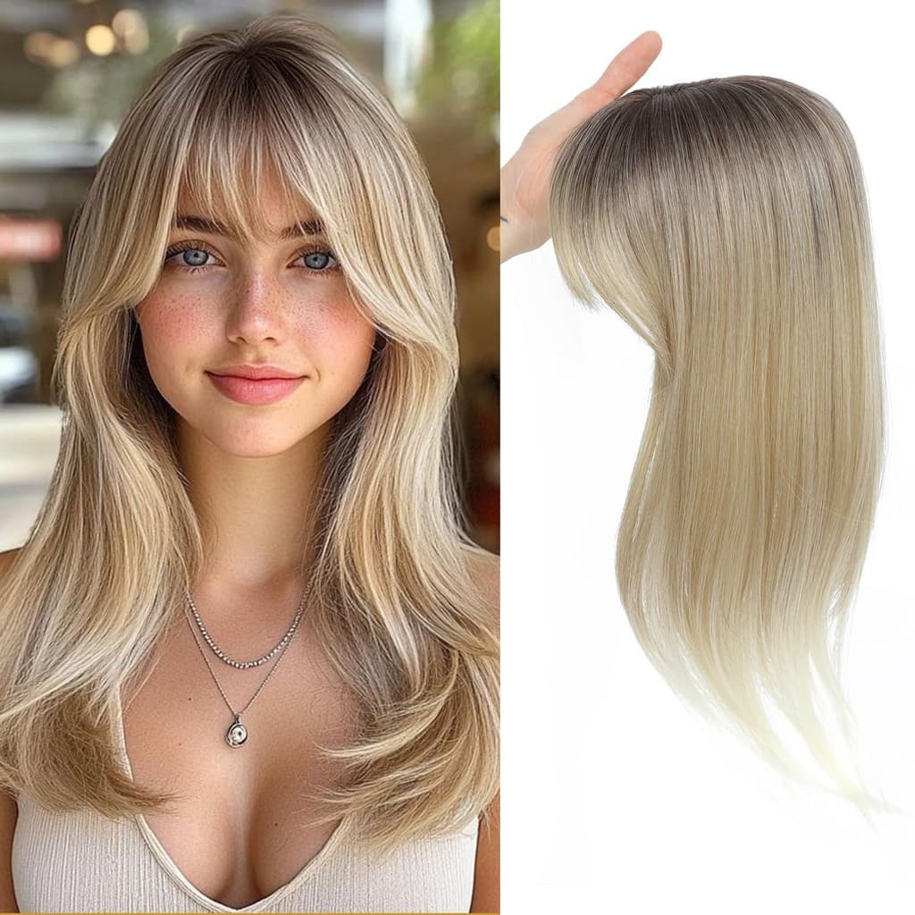 427417cm X 11cm Topper de Cabelo Sintético Loiro com Franja para Mulheres, Capuz com Clipe Branco/Balado 45cm 3824