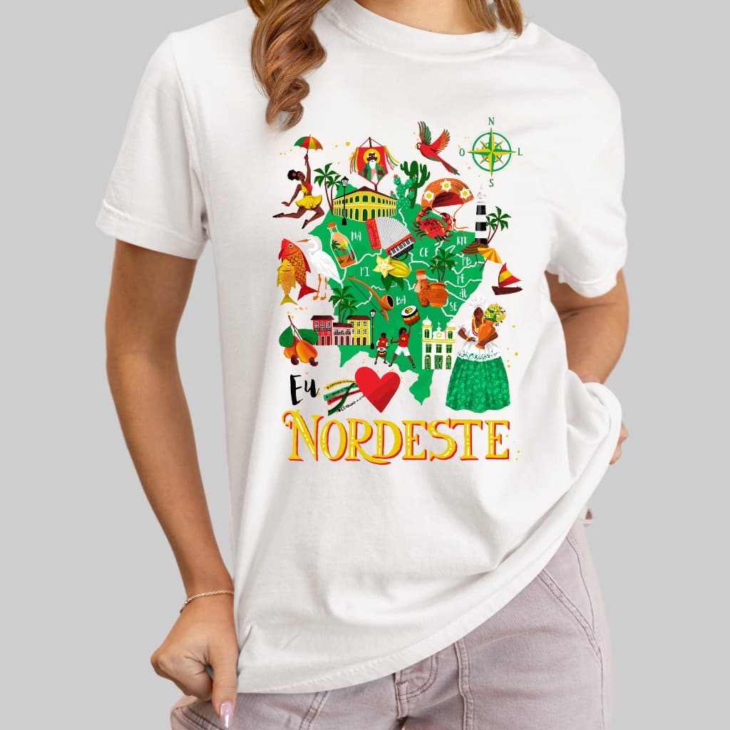 Camiseta Básica Eu Amo Nordeste Unissex Moda Brasil - Infantil Adulto Plus Size