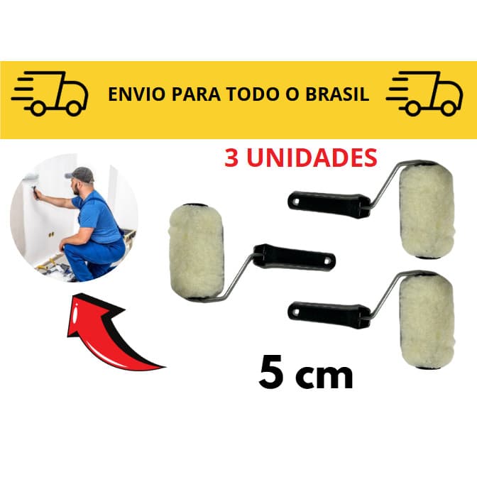 3 Rolos de pintura / rolo de lã sintetica / rolo para acabamento 5cm
