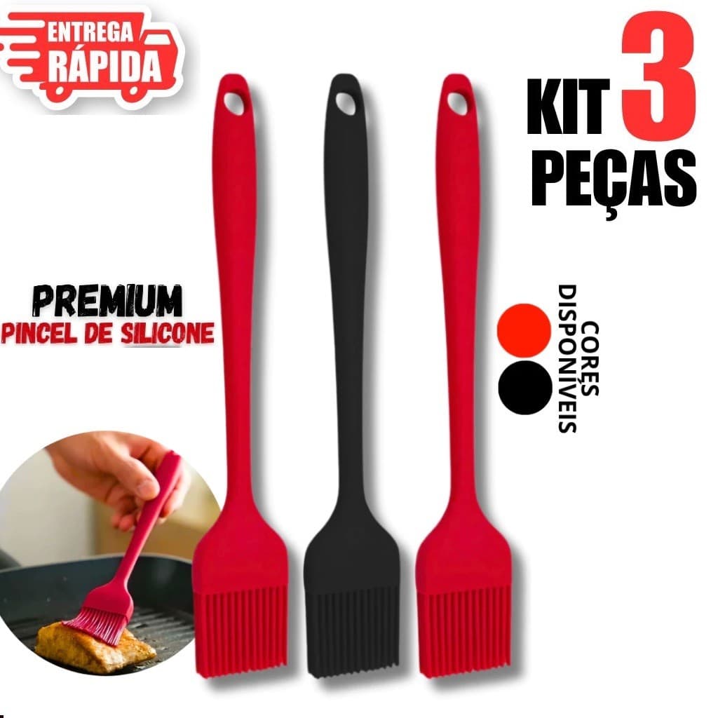 3 Pincel de Silicone 25cm Vermelho ou Preto Culinário Utensílio Para Churrasco Confeitaria Cozinha