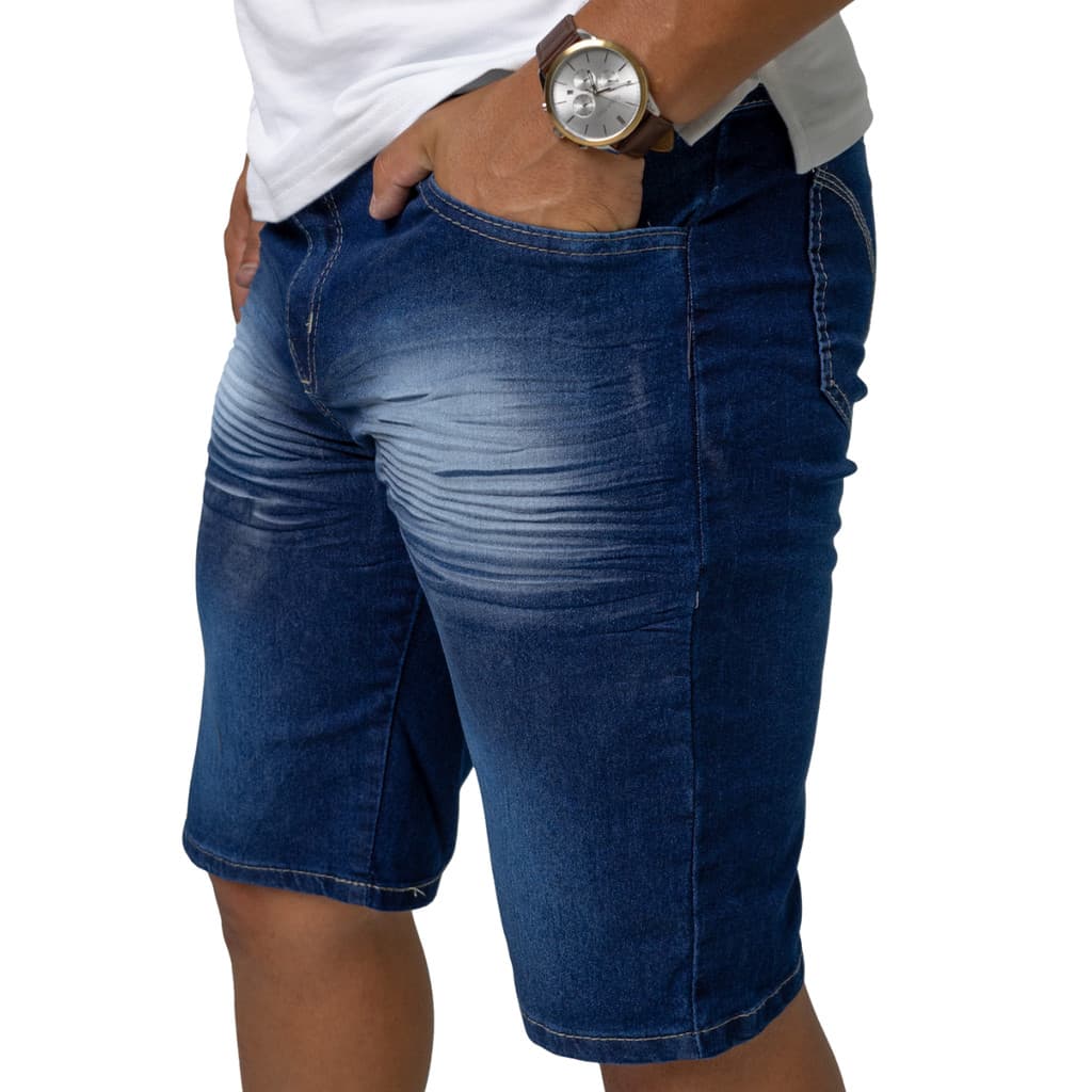Bermuda Jeans Shorts Masculino Adulto Premium C Elastano Premium Slim Casual Tendência